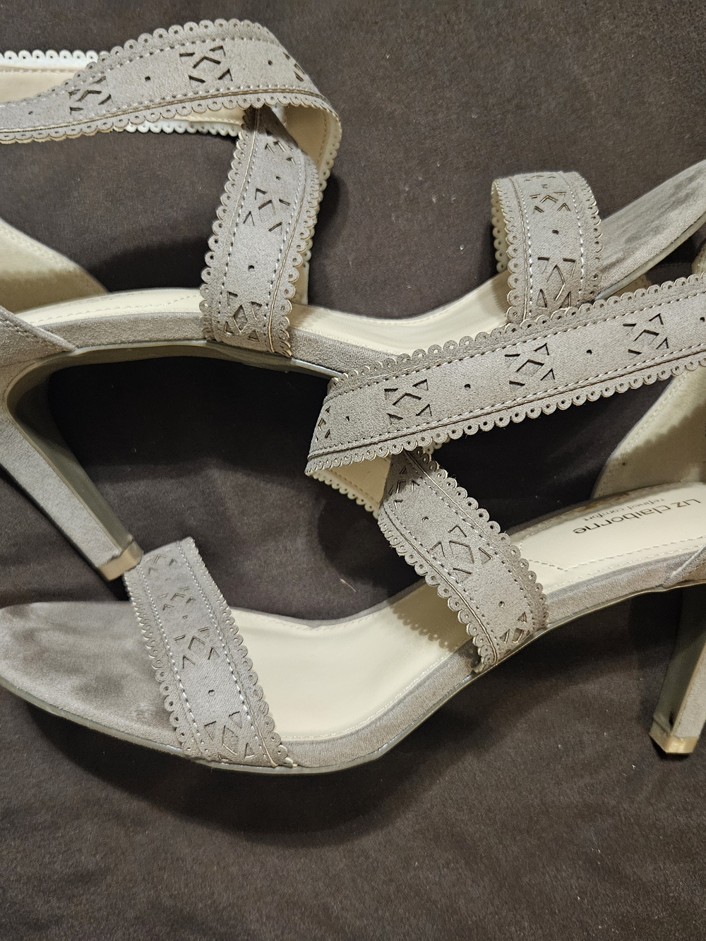 Women's Gray Strappy Mid-Heel Sandals